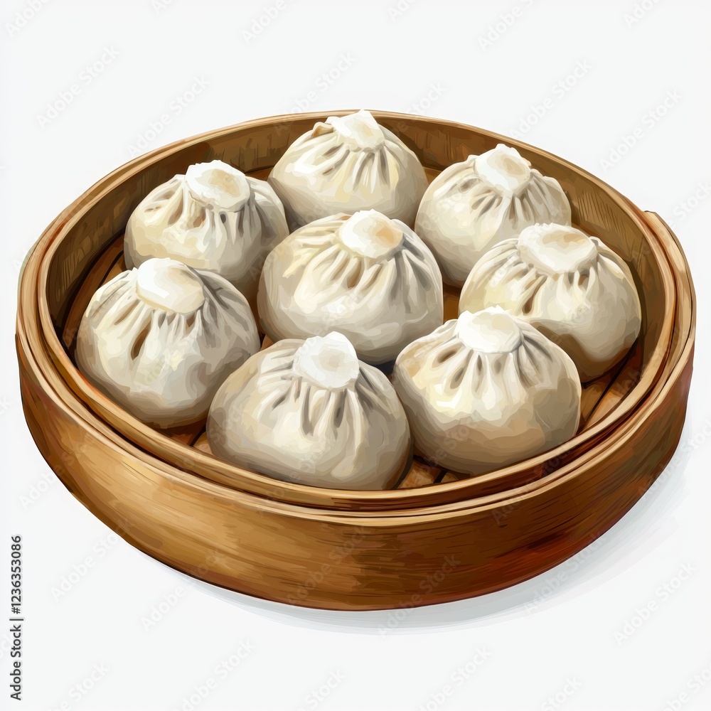 Fototapeta premium Delicious Steamed Dumplings in Bamboo Steamer for Asian Cuisine Delicacies and Culinary Traditions