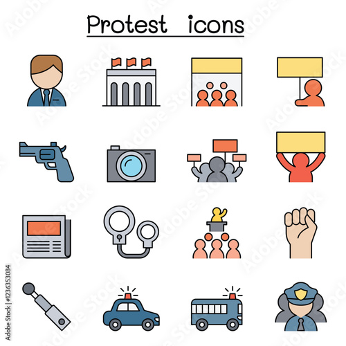 Protest icon set in thin line style