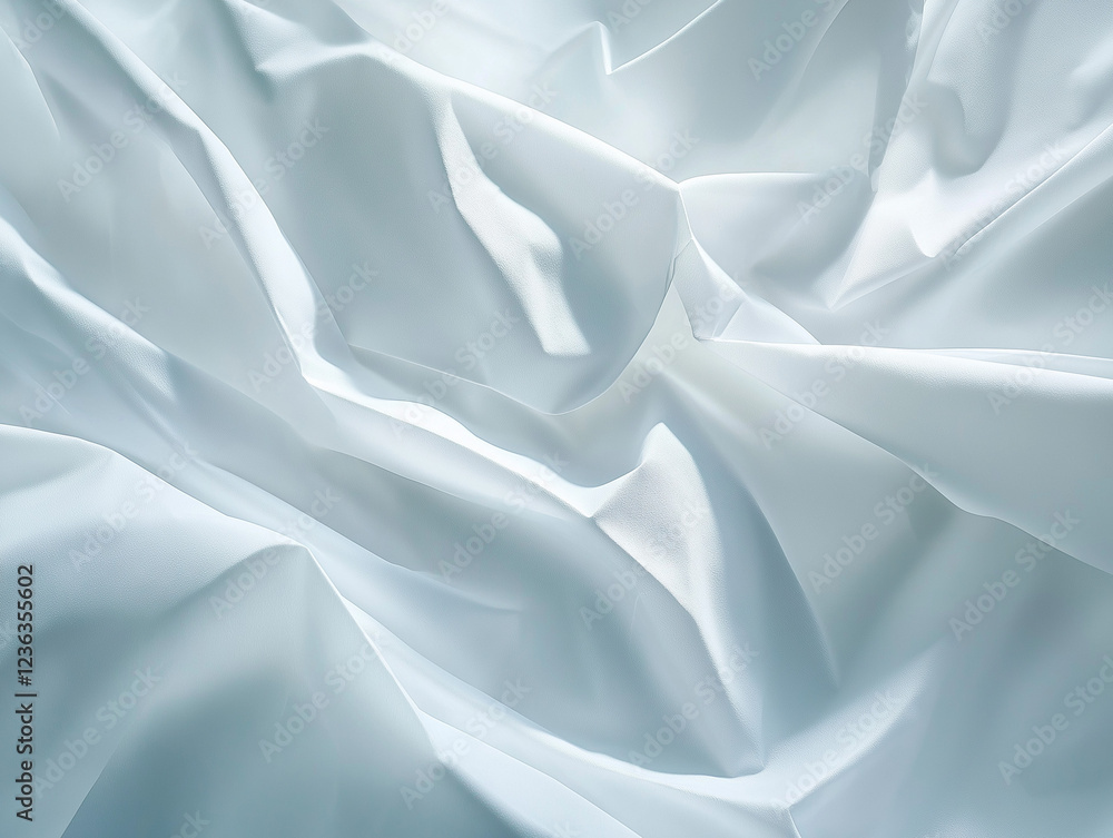 Obraz premium Textured white paper with deep crumples and visible creases, illuminated by soft diffused lighting that enhances the depth of folds, perfect for abstract and minimalist backgrounds.