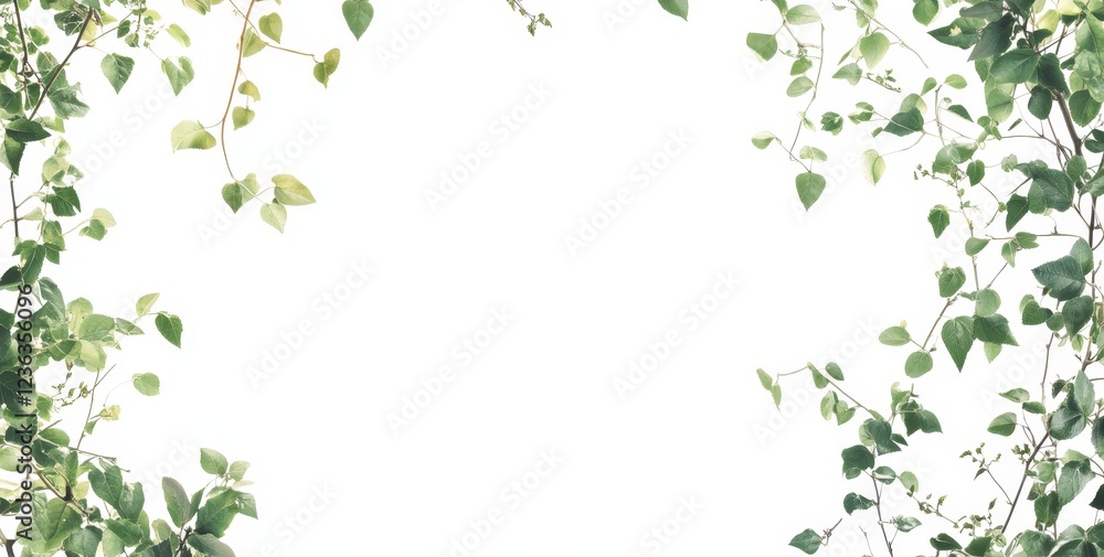 Green vine frame, nature border, white background, foliage design Green vine frame, nature border, white background, foliage design