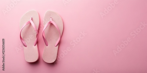 Wallpaper Mural A pair of light pink flip-flops lay flat on a soft pink background, ready for summer adventures. Torontodigital.ca