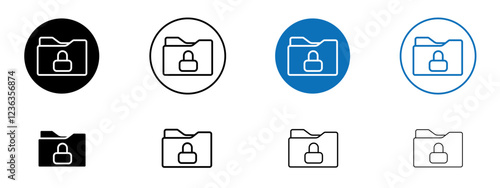 Secret folder icons collection in black and blue on white background