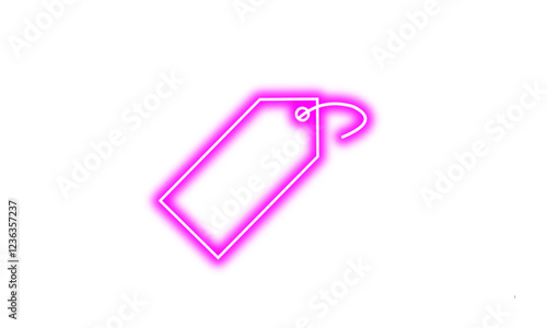 Bright pink neon sale label, glowing discount sign, illuminated price tag, vibrant shopping promotion. Design element 
