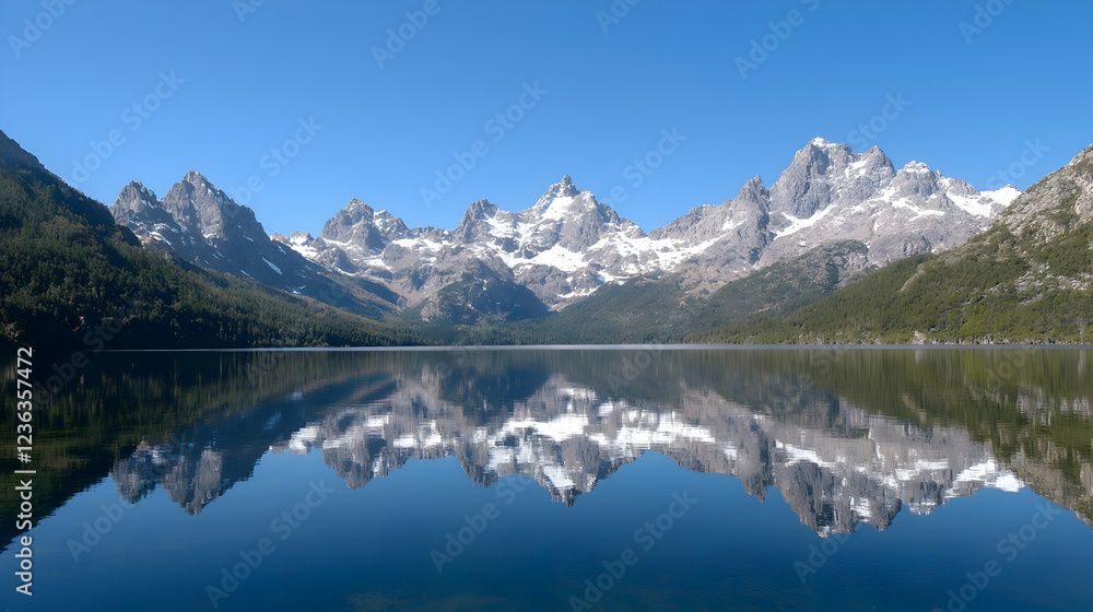 Mountain lake reflection, serene landscape, travel postcard Mountain lake reflection, serene landscape, travel postcard