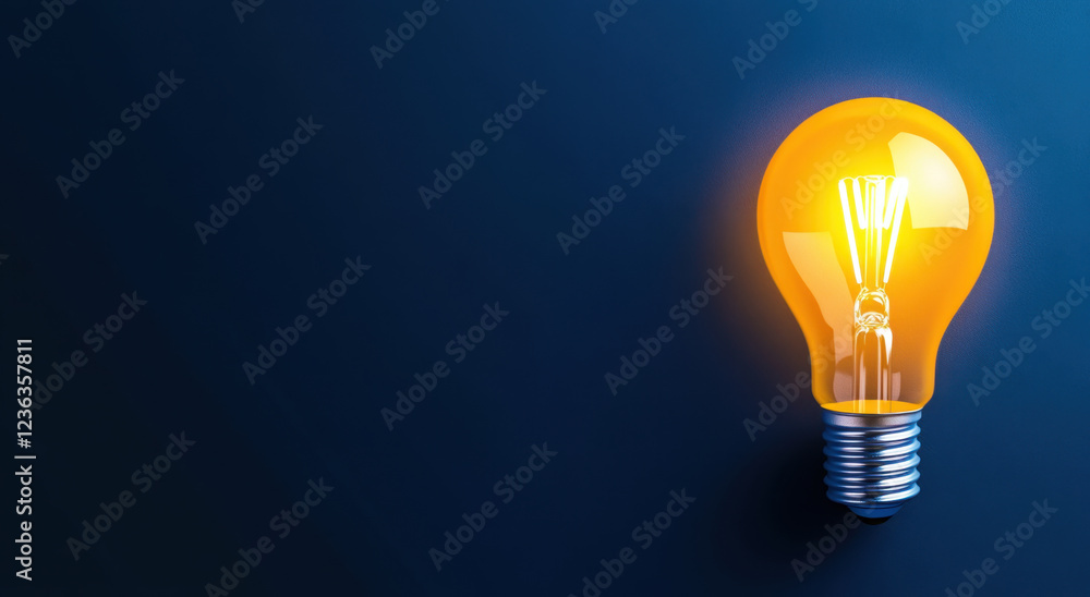 glowing light bulb on dark blue background, symbolizing ideas and creativity. warm yellow light adds sense of inspiration and innovation glowing light bulb on dark blue background, symbolizing ideas and creativity. warm yellow light adds sense of inspiration and innovation
