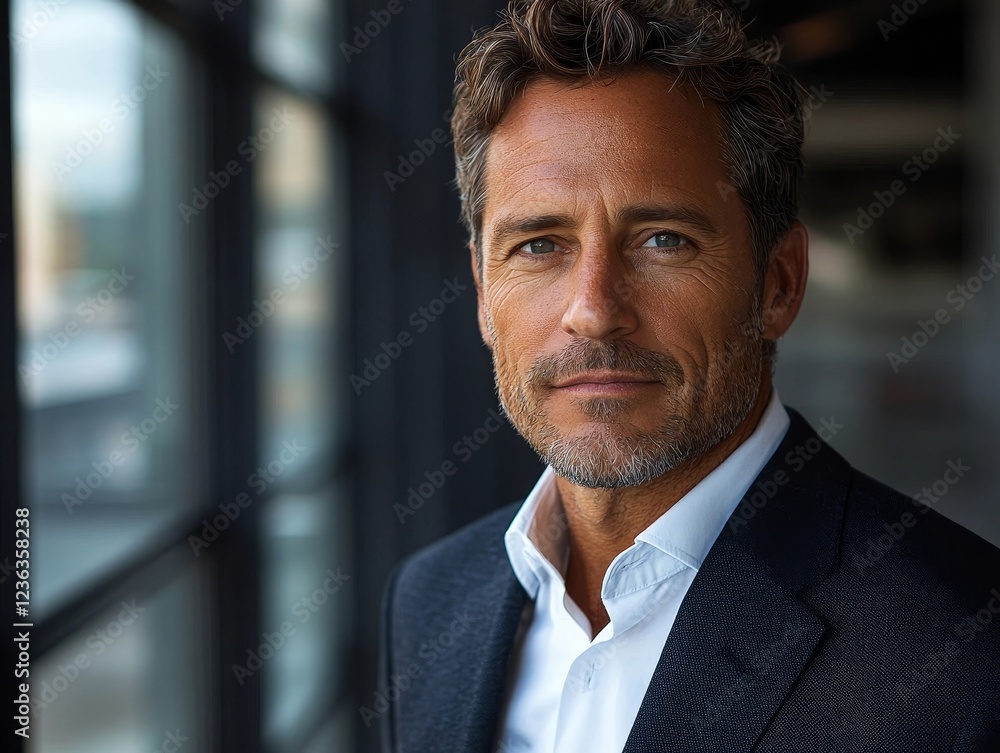 Fototapeta premium Stylish and Poised Businessman Exuding Authority and Charm in Natural Lighting