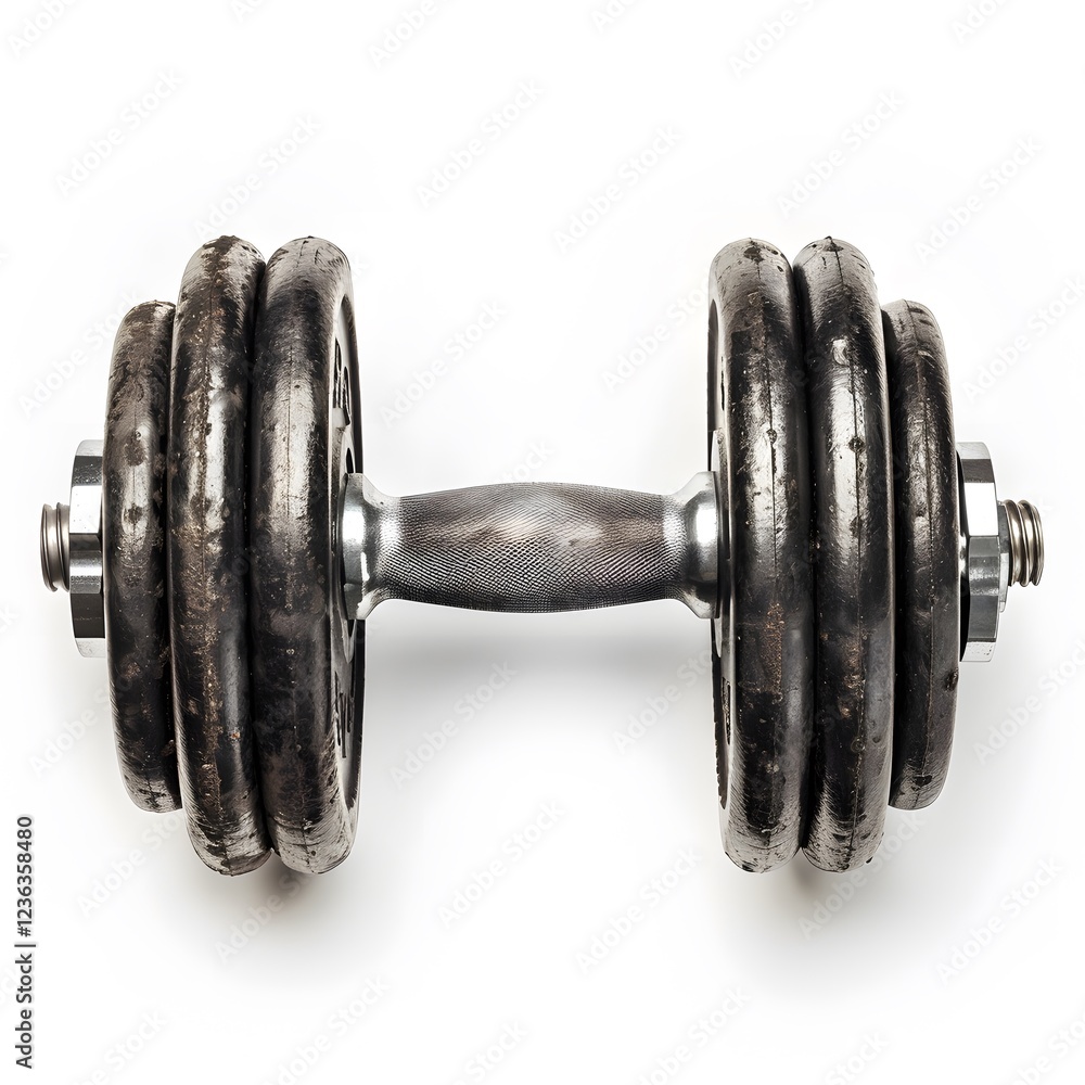Naklejka premium Close-Up of a Classic Weightlifting Dumbbell on White Background