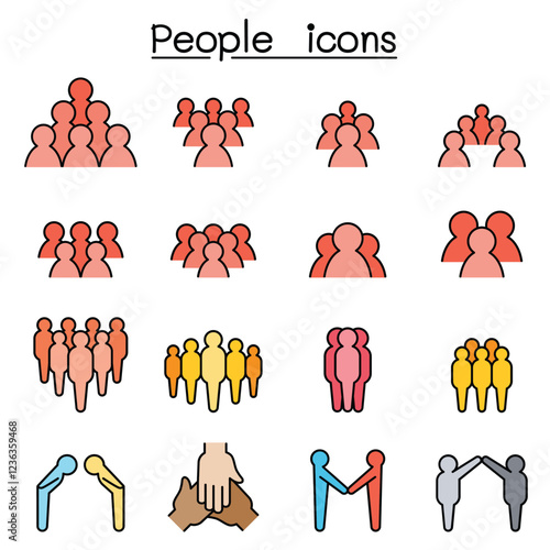 People icon set in thin line style