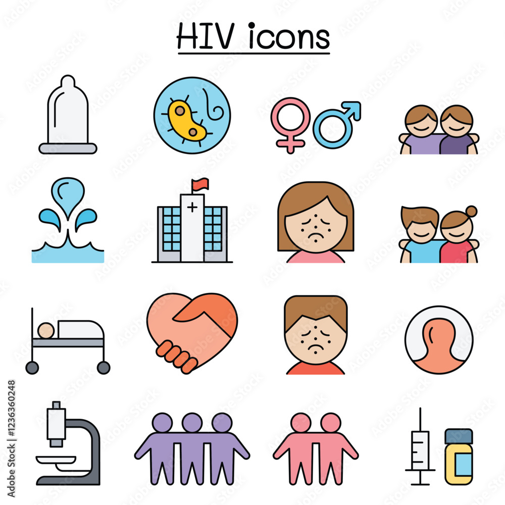 Fotografie AIDS ,HIV icon set in thin line style