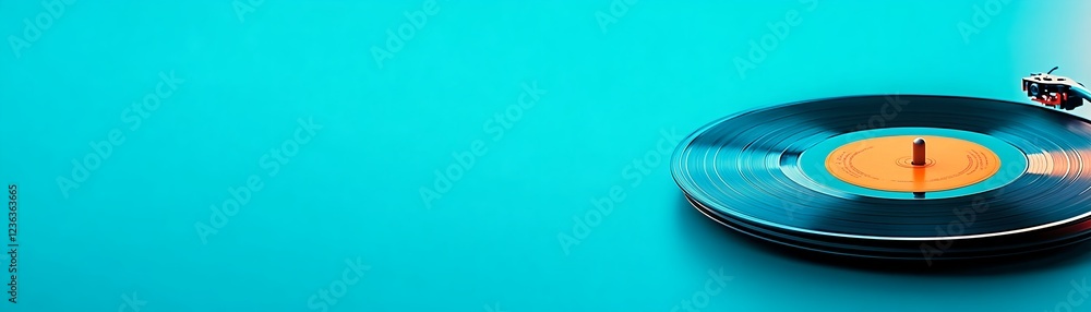 Classic vinyl spinning on a vibrant turquoise backdrop. A nostalgic scene of pure musical bliss! Classic vinyl spinning on a vibrant turquoise backdrop. A nostalgic scene of pure musical bliss!