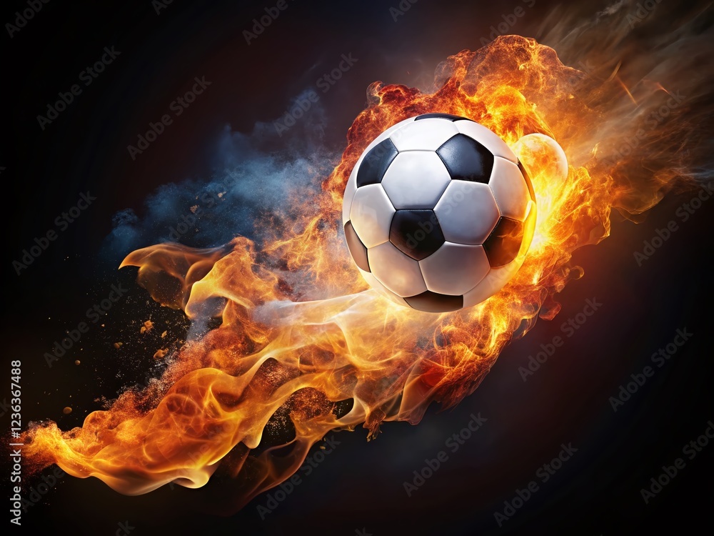 Fototapeta premium Fiery Soccer Ball in Motion: A Stunning Aerial HD 8K View