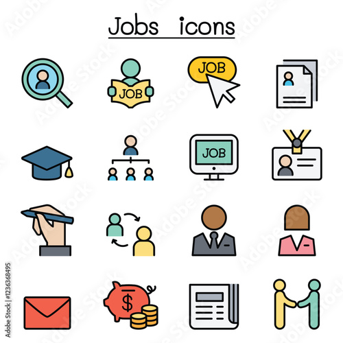 Jobs icon set in thin line style