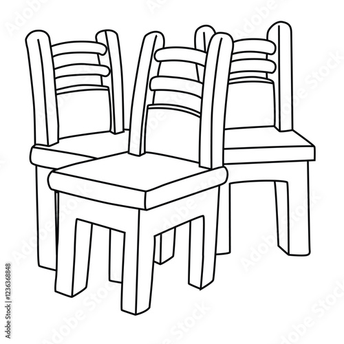 Cute cartoon hand drawn vector wooden chair set coloring page.