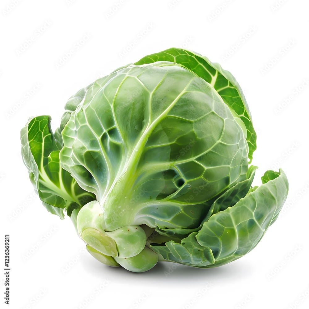 Fototapeta premium Fresh Green Cabbage on White Background for Healthy Cooking
