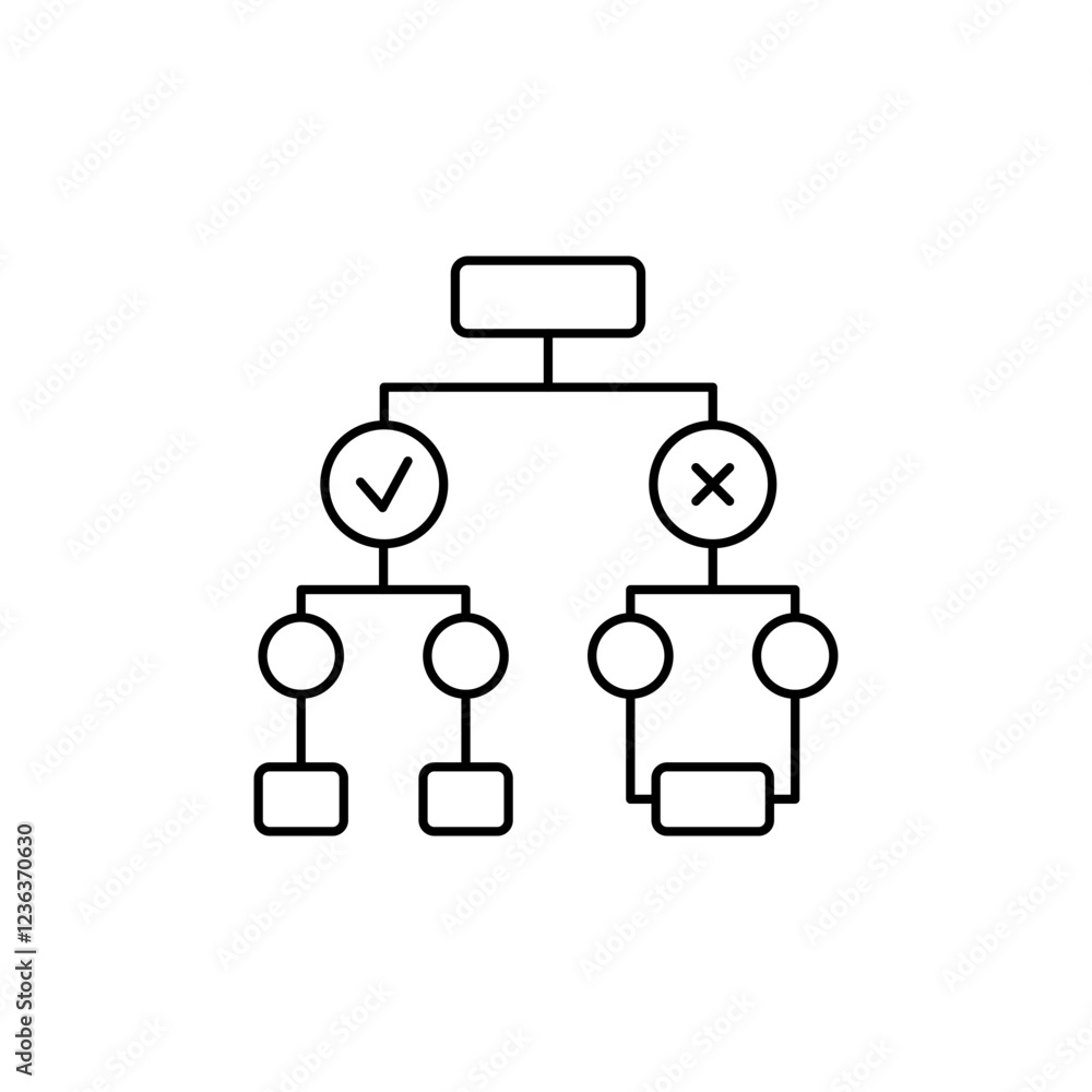 Decision Tree Outline Icon, represents the process of decision-making based on data. Decision Tree Outline Icon, represents the process of decision-making based on data.
