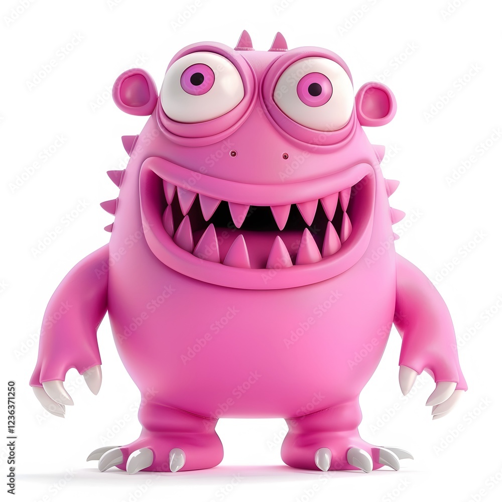 Cute Pink Monster Character with Big Eyes and Spiky Texture Cute Pink Monster Character with Big Eyes and Spiky Texture