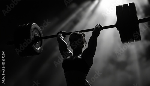 Powerful Woman Weightlifting Silhouette Dramatic Fitness Image