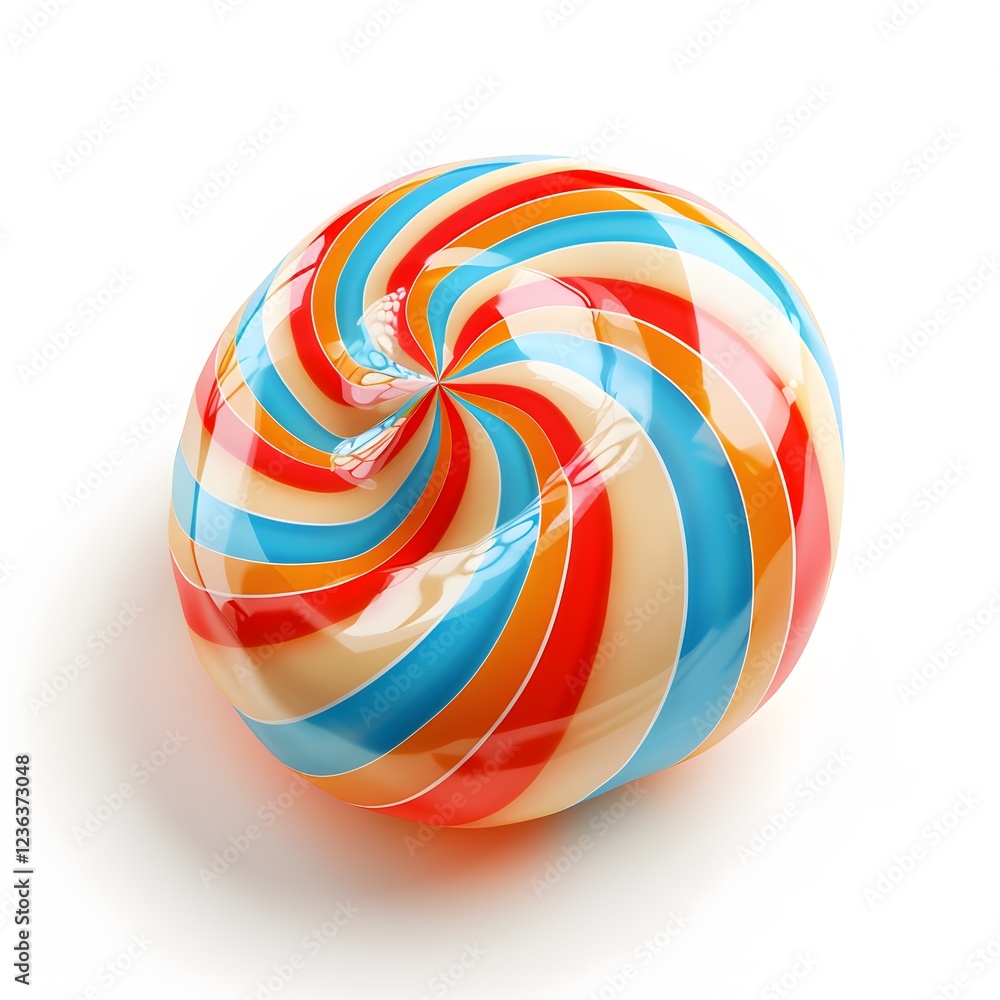 Colorful Swirl Lollipop with Blue and Red Stripes on White Background Colorful Swirl Lollipop with Blue and Red Stripes on White Background