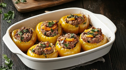 Baked bell peppers stuffed with minced meat