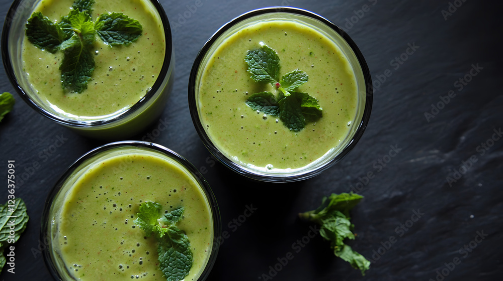 Broccoli and avocado smoothie with almond milk and mint. Broccoli and avocado smoothie with almond milk and mint.