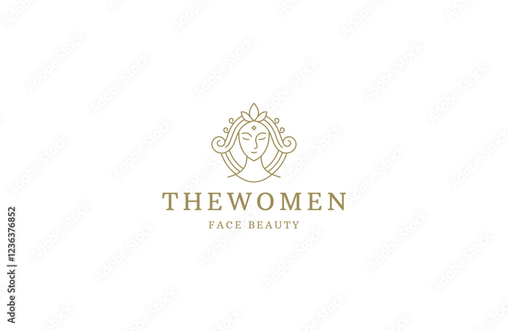 Fototapeta premium Women face with line art style logo icon design template flat vector