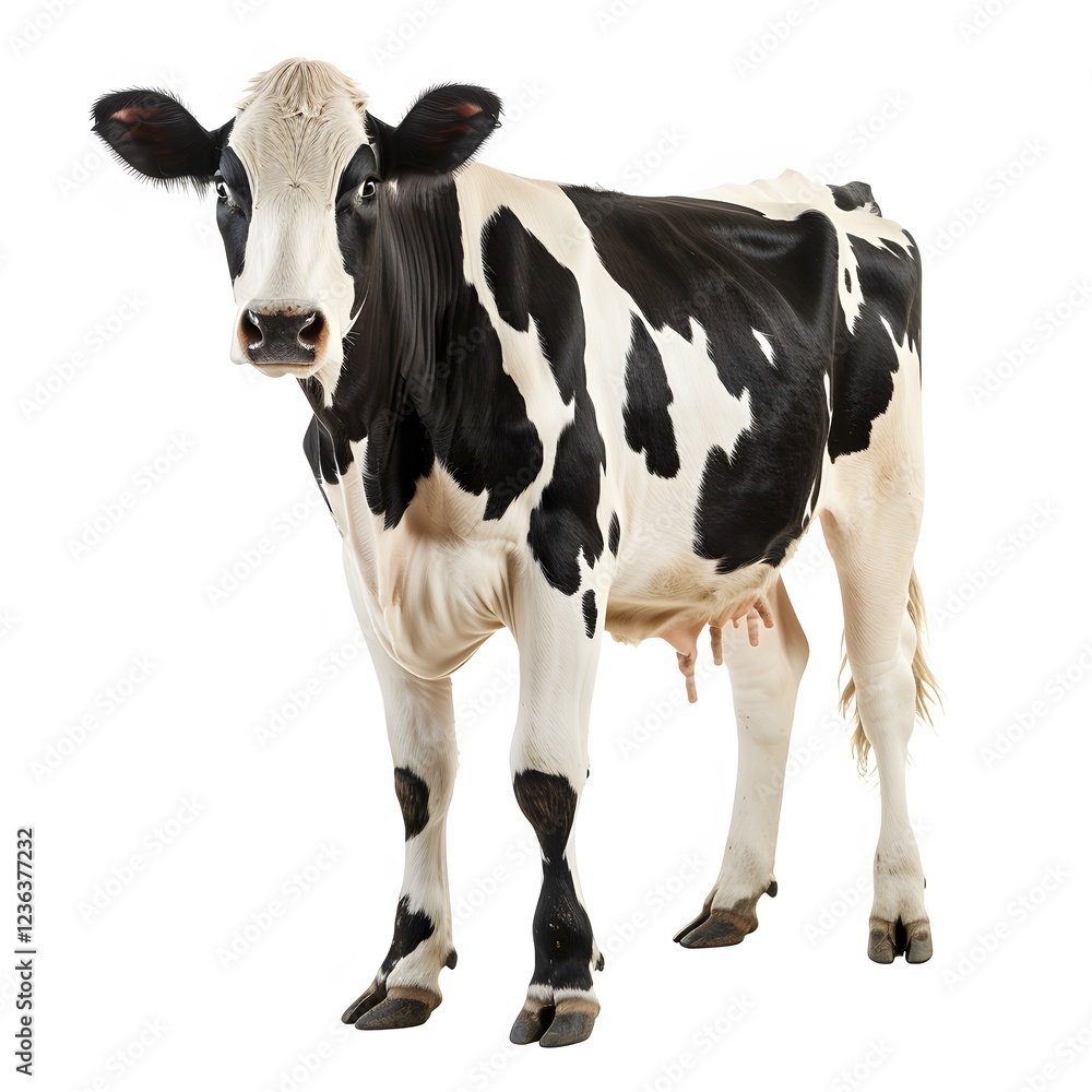 Black and White Dairy Cow Standing Gracefully in Studio Background Black and White Dairy Cow Standing Gracefully in Studio Background