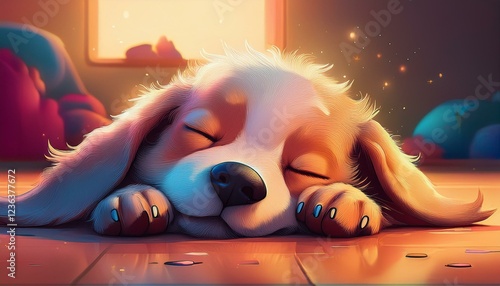 cartoon dog with closed eyes sleeping on the floor
