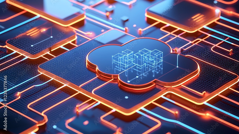 Fototapeta premium data center and social media concept. Modern Digital Cloud Computing Conceptual Illustration