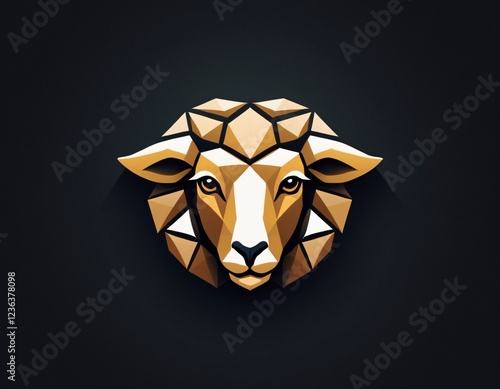 Stylized goat Head Illustration, Digital Art, Dark Background, Curved Horns, Ideal for Graphic Design, Poster, Album Cover, Social Media, Marketing, Creative Projects. Ai generated image.
