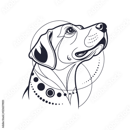 Minimalistic Dog Head Drawing with Small Nose and Round Eyes
