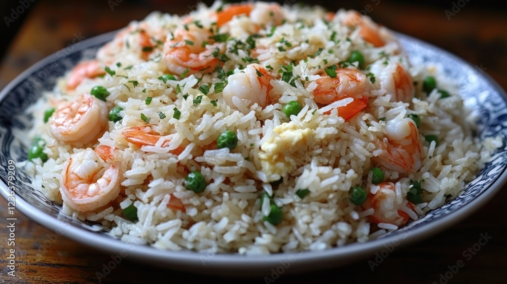 Classic Chinese Fried Rice, A golden-brown fried rice with soy sauce, egg, green peas, diced carrots, and spring onions, garnished with sesame seeds Classic Chinese Fried Rice, A golden-brown fried rice with soy sauce, egg, green peas, diced carrots, and spring onions, garnished with sesame seeds