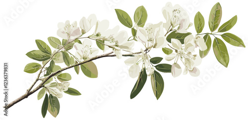 Timeless vintage botanical art of a black locust flower, with delicate white blooms that complement both spring and winter home decor aesthetics.