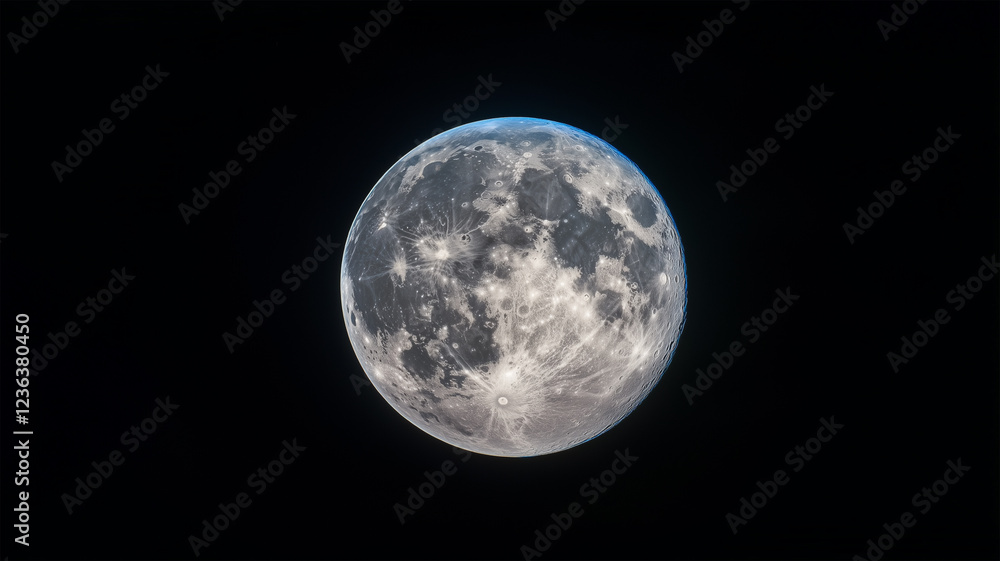Fototapeta premium 広角で捉えた満月の夜、宇宙に並ぶ地球と月の神秘