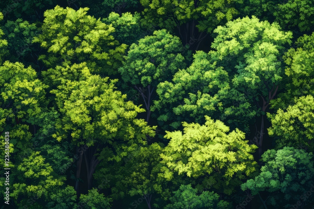 Naklejka premium Lush Green Canopy Of Trees, Viewed From Above.