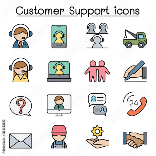 Customer service icon set in thin line style