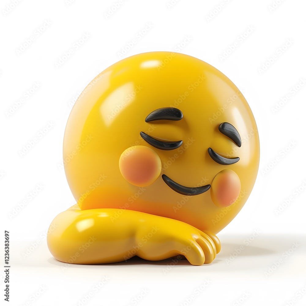 Fototapeta premium Cheerful Yellow Emoji with Closed Eyes and Content Smile Design