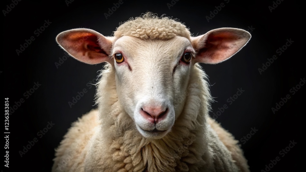 Fototapeta premium Isolated White Sheep on Black Background