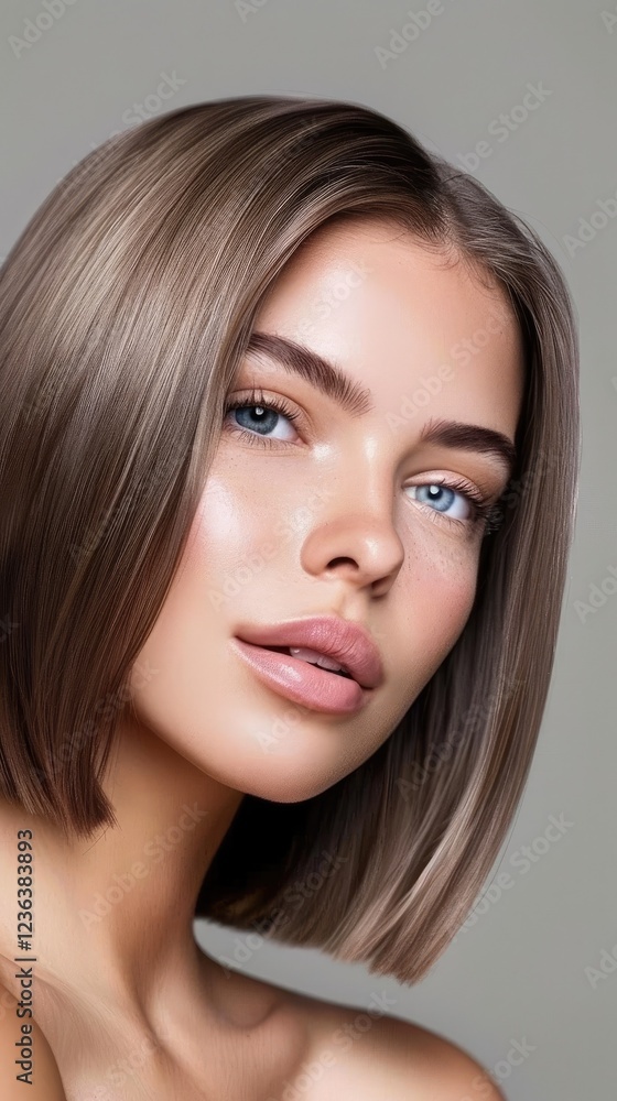 Fototapeta premium Chic Model Portrait Featuring Elegant Bob Hairstyle.