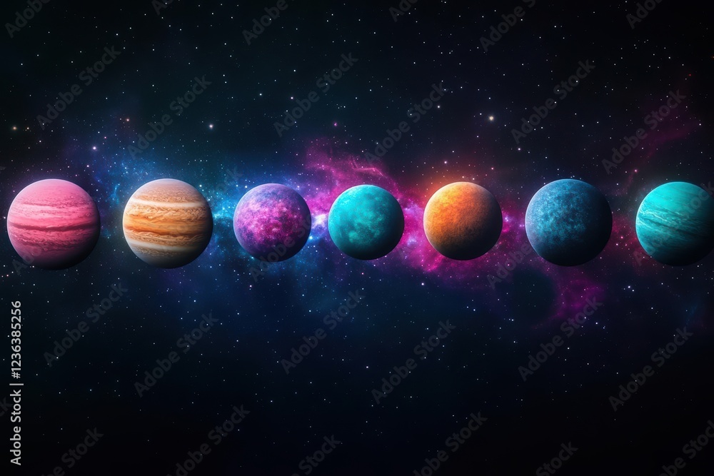 Naklejka premium Stunning Celestial Display of Multiple Planets Glimmering in the Night Sky Above a Serene Landscape Evoking Wonder and Awe in the Universe
