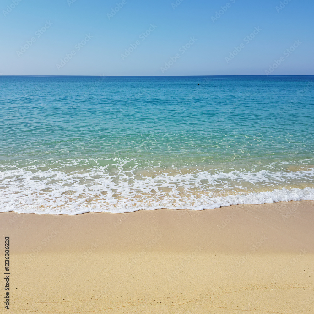 Serene Beach Scene with Calm Ocean Waves and Sandy Shore Serene Beach Scene with Calm Ocean Waves and Sandy Shore