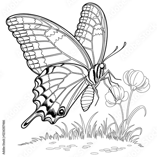 butterfly on a flower coloring page