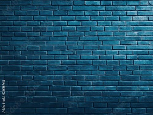 Vibrant Blue Brick Wall Illuminated by Soft White Light Creating a Unique Urban Aesthetic with a Calm and Inviting Atmosphere for Photography