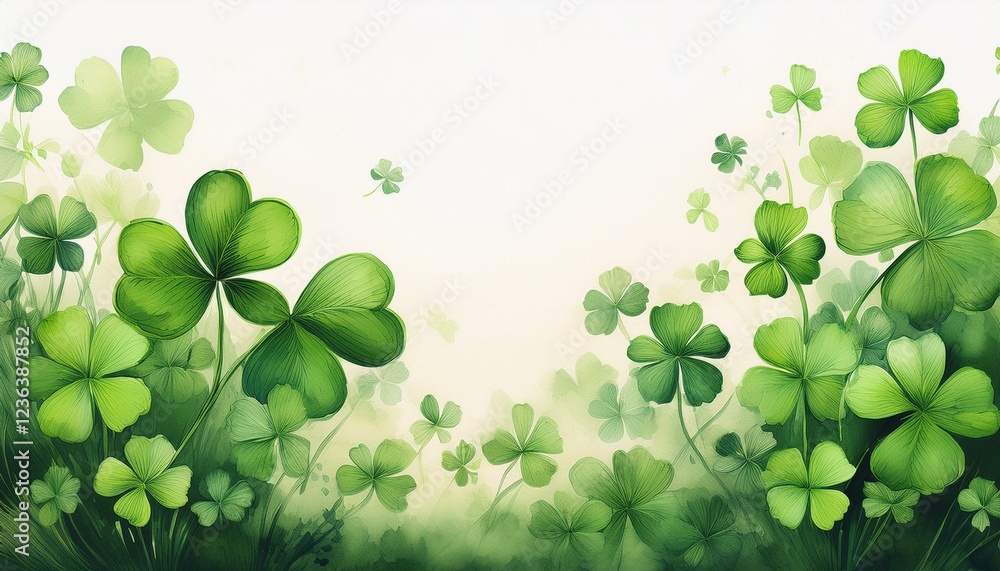 seamless green clovers wallpaper on white background with copy space; st patrick's day holiday concept seamless green clovers wallpaper on white background with copy space; st patrick's day holiday concept