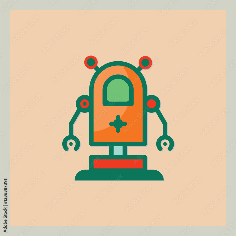 Illustration of an orange robot icon with green accents on a beige background Illustration of an orange robot icon with green accents on a beige background