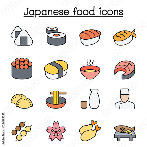 Japanese food icon set in thin line style