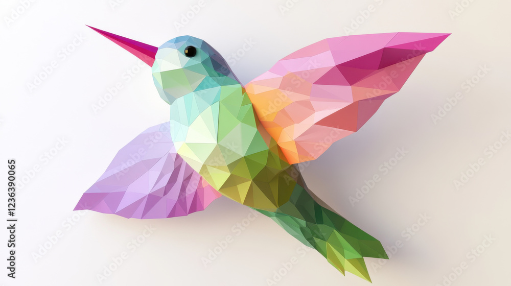 Obraz premium Colorful polygonal hummingbird design with pastel tones and geometric shapes