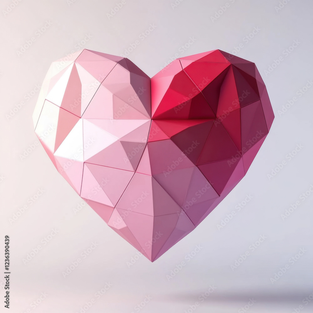 Low poly heart design in soft pink and red colors, showcasing geometric shapes and modern aesthetic. Perfect for romantic themes Low poly heart design in soft pink and red colors, showcasing geometric shapes and modern aesthetic. Perfect for romantic themes