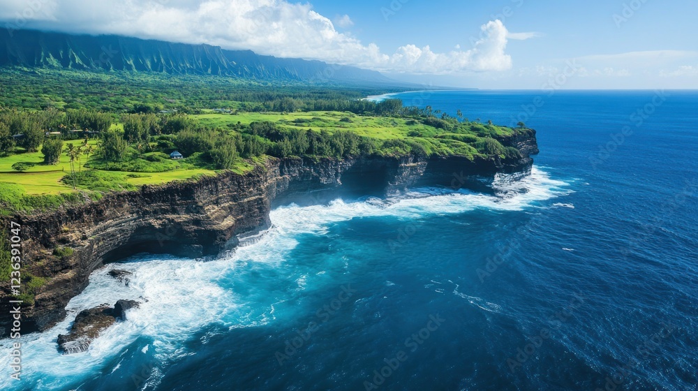 Fototapeta premium Hawaiian Coastal Cliffs Dramatic Ocean View