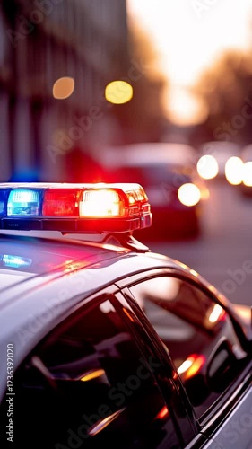 Strobe lights of police car at night

