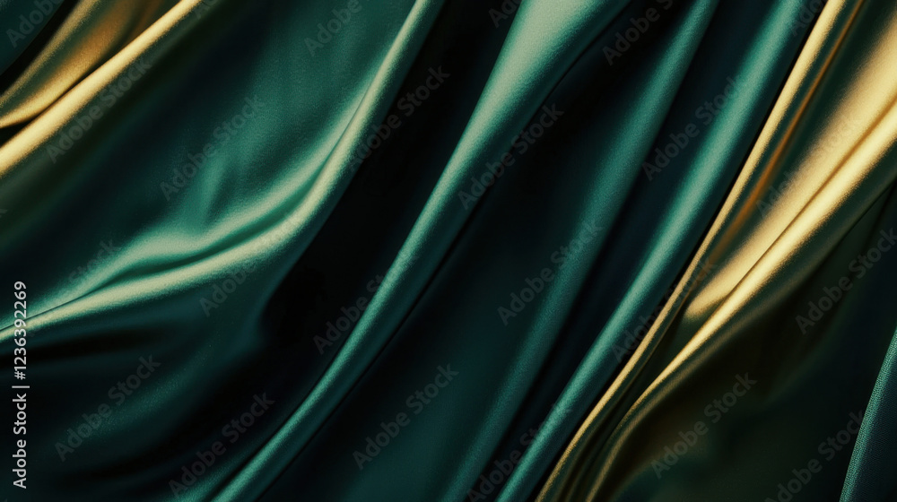 Obraz premium Dark green silk with golden highlights, creating an elegant, luxurious texture.